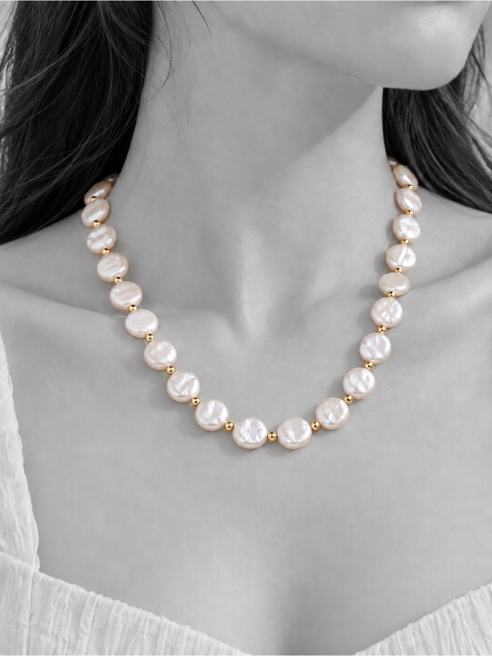 Anthropologie “Freshwater Pearl Disc Cluster” Baroque Repeating Beaded Necklace - Picture 9 of 11